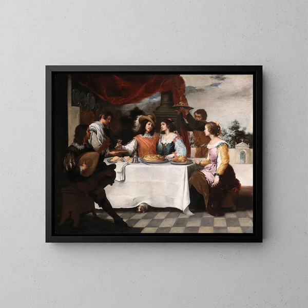 The Prodigal Son at the table - Bartolomé Esteban Murillo — framed artwork on a wall