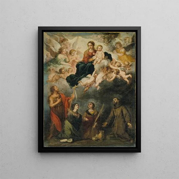 The Virgin and Child with Saints - Bartolomé Esteban Murillo — framed artwork on a wall