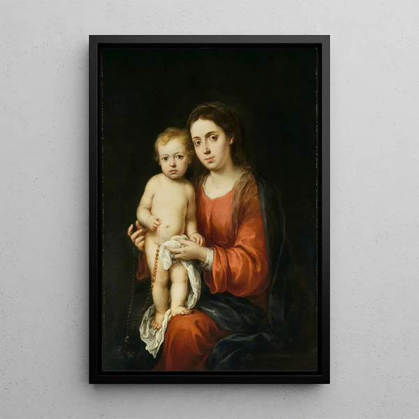 The Virgin and Child with a Rosary - Bartolomé Esteban Murillo — framed artwork on a wall