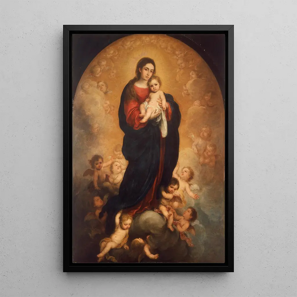 Virgin and Child in Glory - Bartolomé Esteban Murillo — framed artwork on a wall