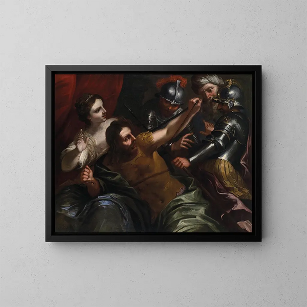 Samson et Dalila - Bartolomeo Biscaino — framed artwork on a wall