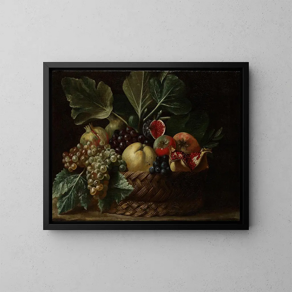 Fruit Basket Painting - Bartolomeo Cavarozzi — framed artwork on a wall