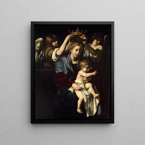 Virgin and Child with Angels - Bartolomeo Cavarozzi — framed artwork on a wall