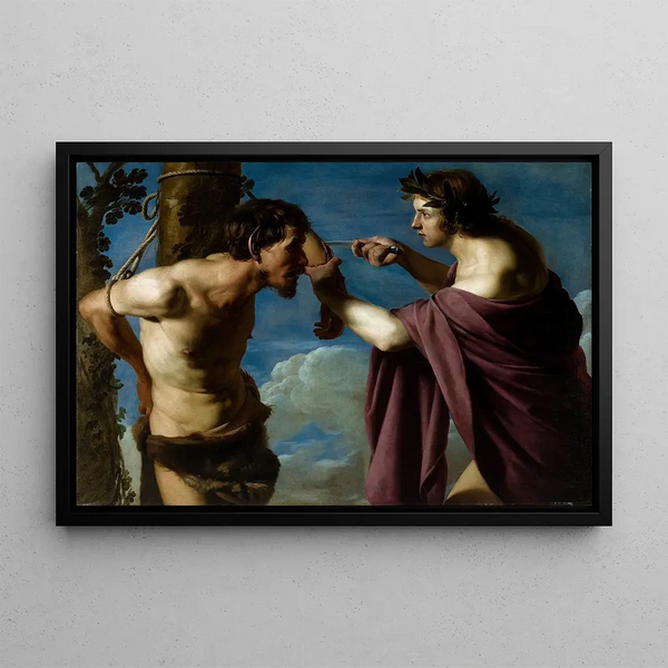 Apollon et Marsyas - Bartolomeo Manfredi — framed artwork on a wall
