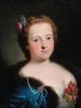 Portrait of a woman in bust wearing a white embroidered dress and a cape lined with blue fur - Bartolomeo Nazari — artwork view