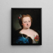 Portrait of a woman in bust wearing a white embroidered dress and a cape lined with blue fur - Bartolomeo Nazari — framed artwork on a wall