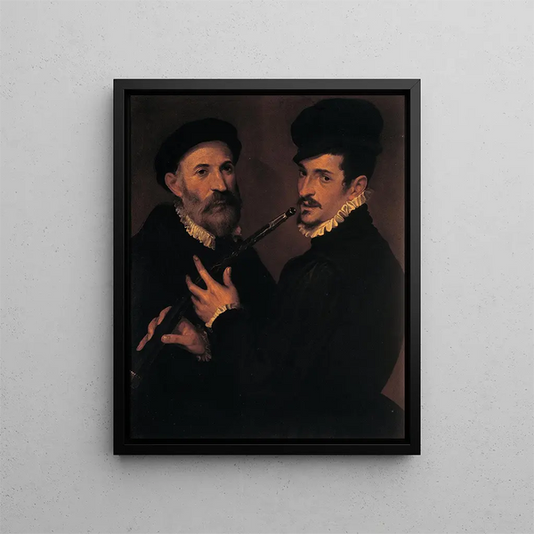 Double portrait of musicians - Bartolomeo Passarotti — framed artwork on a wall