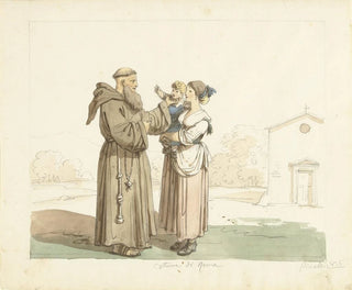 Young woman with child in front of a monk - Bartolomeo Pinelli — artwork view