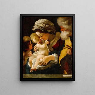 The Holy Family with Saint John the Baptist - Bartolomeo Schedoni — framed artwork on a wall