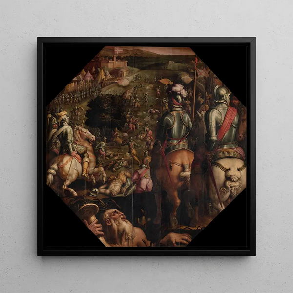 Battle of Marciano in Val di Chiana - Giorgio Vasari — framed artwork on a wall