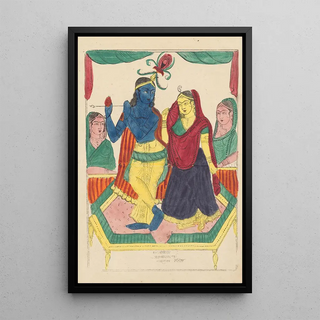 Krishna and Radha Painting - Becharam Das Dutta — framed artwork on a wall