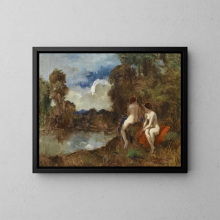 Two Nudes by the Pond - Béla Iványi-Grünwald — framed artwork on a wall