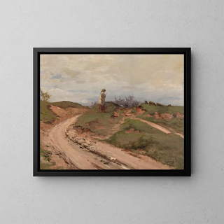 Small Shepherdess Painting - Béla Spányi — framed artwork on a wall