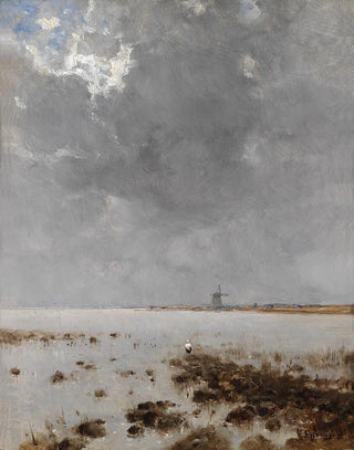Marine landscape painting with mill - Béla Spányi — artwork view