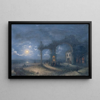Marine landscape painting with ruins - Bello Brivio — framed artwork on a wall
