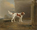 A white spaniel in a landscape near a door - Ben Marshall — artwork view