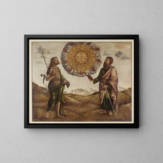 the Adoration of the Name of Jesus between Saint John the Baptist and Saint Paul - Benedetto Carpaccio — framed artwork on a wall
