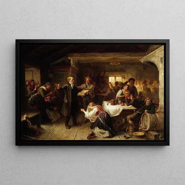 Un revivalist disturbs the celebration - Bengt Nordenberg — framed artwork on a wall