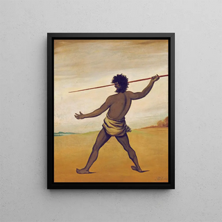 Timmy, an Aboriginal from Tasmania, throwing a spear - Benjamin Duterrau — framed artwork on a wall