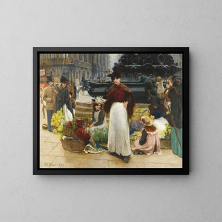 Girls with Flowers at Piccadilly Circus - Benjamin Evans Ward — framed artwork on a wall