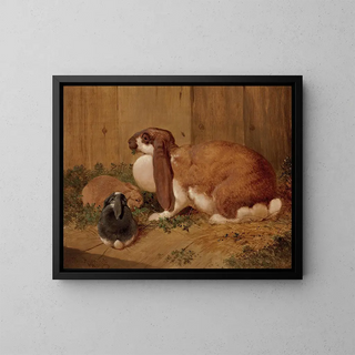 A rabbit with large ears and its little one - Benjamin Herring — framed artwork on a wall