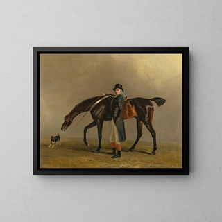 The Honorable Peniston Lamb with his horse Assassin and his dog Tanner - Benjamin Marshall — framed artwork on a wall