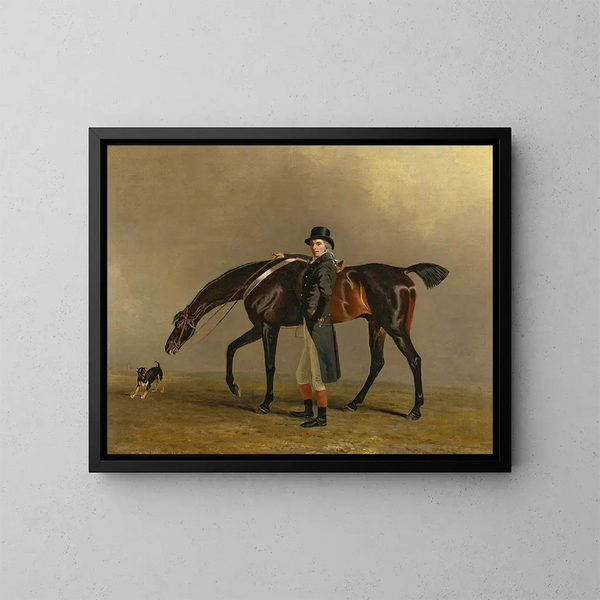 The Honorable Peniston Lamb with his horse Assassin and his dog Tanner - Benjamin Marshall — framed artwork on a wall