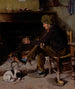 A man with his dog in front of a fireplace - Benjamin West Clinedinst — artwork view