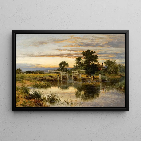 Lock on the Thames at Streatley - Benjamin Williams Leader — framed artwork on a wall
