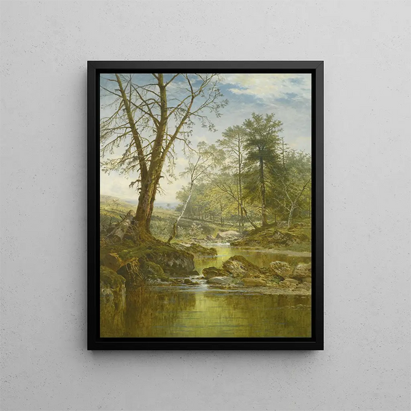 A sunny stream at Beardon, Dartmoor - Benjamin Williams Leader — framed artwork on a wall