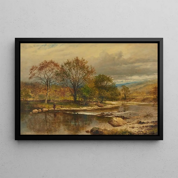 A trout stream on an autumn afternoon on the Llugwy - Benjamin Williams Leader — framed artwork on a wall