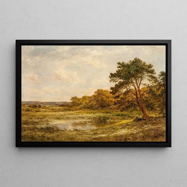 A pond bordered by reeds - Benjamin Williams Leader — framed artwork on a wall