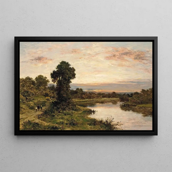 Evening on the Thames at Shillingford - Benjamin Williams Leader — framed artwork on a wall