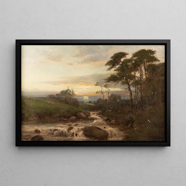 Stream near Pine Forest at Sunset - Benjamin Williams Leader — framed artwork on a wall
