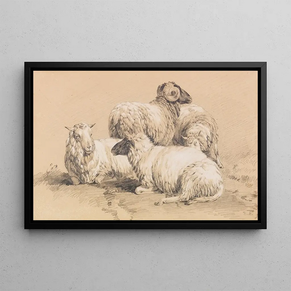 Four Sheep - Benno Rafael Adam — framed artwork on a wall