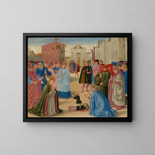 Saint Zénobe ressuscitating a dead child - Benozzo Gozzoli — framed artwork on a wall