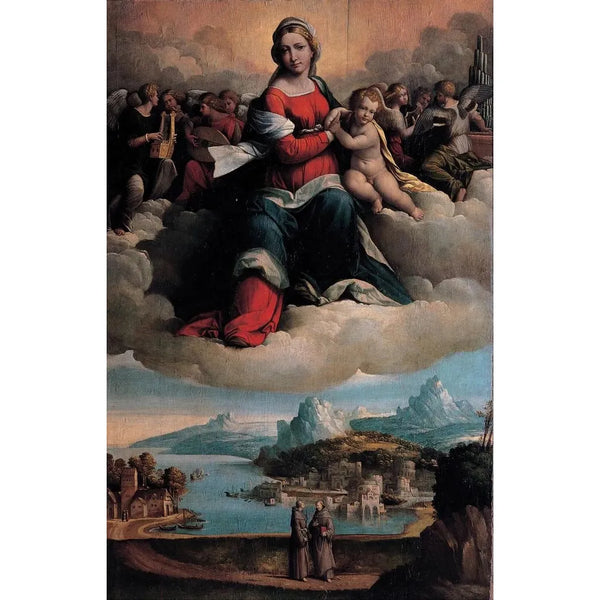 Madonna and Child in Glory with Saints - Benvenuto Tisi — framed artwork on a wall