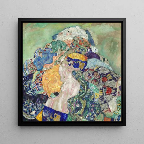Baby Cradle Painting - Gustav Klimt — framed artwork on a wall