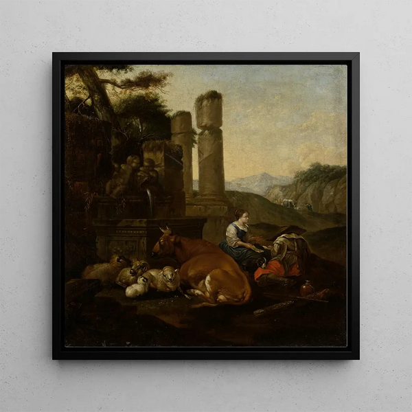 Shepherds in the Roman Countryside - Theodor Roos — framed artwork on a wall