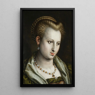 Tête de femme tournée à droite avec un collier de perles - Bernaert de Rijckere — framed artwork on a wall