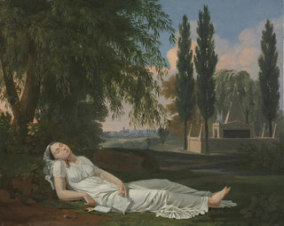 a sleeping woman in a landscape with a letter - Bernard Gaillot — artwork view