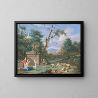 Classic landscape with shepherds and a shepherdess - Bernard Lens III — framed artwork on a wall