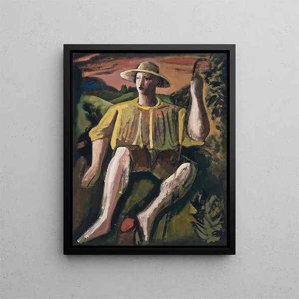 Berger sitting - Bernard Meninsky — framed artwork on a wall