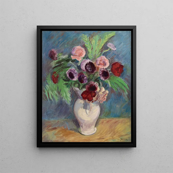 Flower Still Life Painting in a Vase - Bernard Meninsky — framed artwork on a wall
