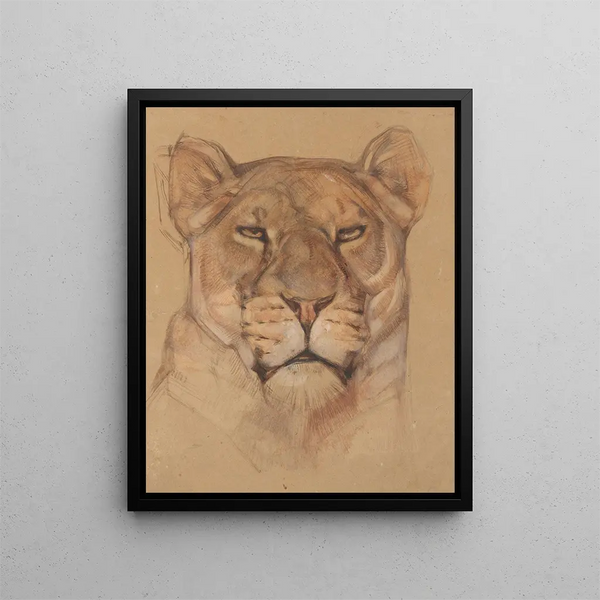 Head of a Lioness - Bernard Willem Wierink — framed artwork on a wall
