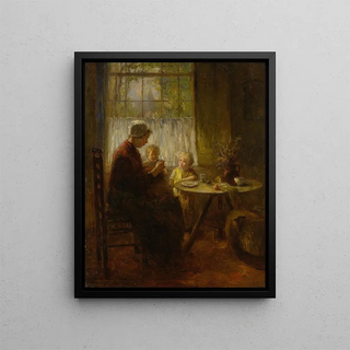 Mother feeding her child - Bernard de Hoog — framed artwork on a wall