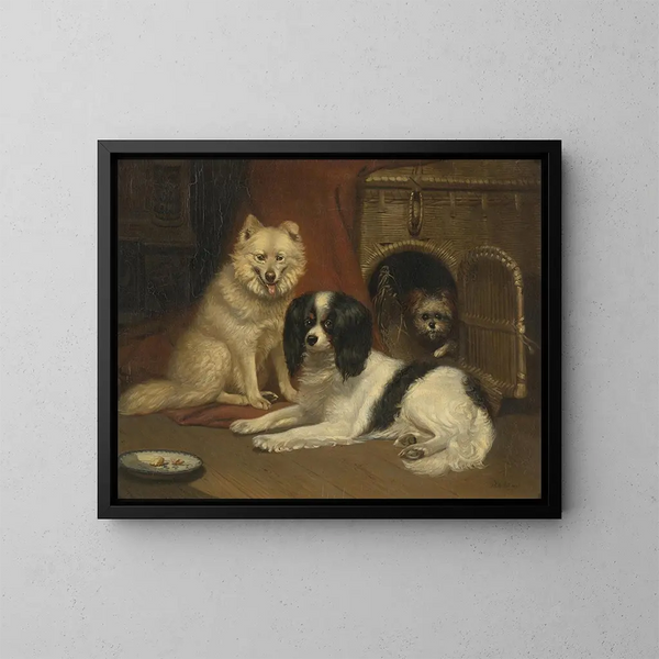 a shepherd dog, a King Charles spaniel, and a terrier - Bernard te Gempt — framed artwork on a wall