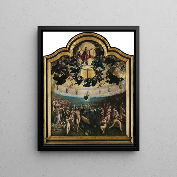The Last Judgment and the Seventh Act of Mercy Burying the Dead - Bernard van Orley — framed artwork on a wall