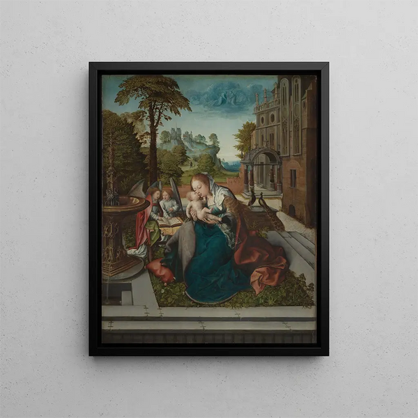 Virgin and Child with Angels - Bernard van Orley — framed artwork on a wall