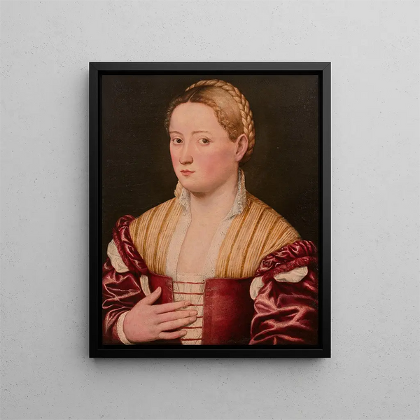 Portrait of a Beautiful Venetian Woman - Bernardino Licinio — framed artwork on a wall